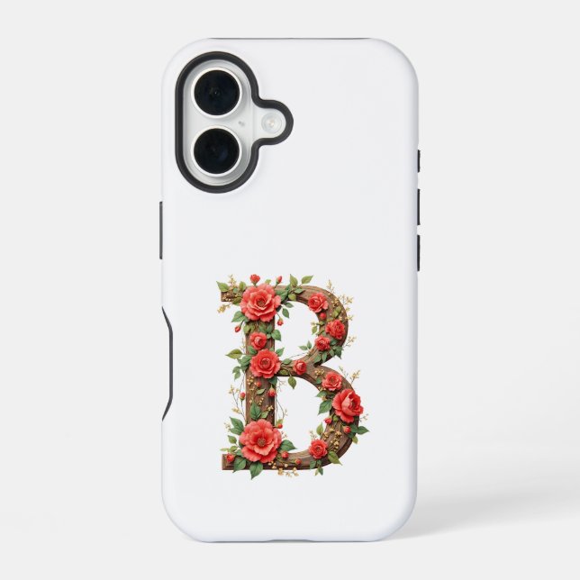 Coque iPhone 16 Monogram B with flowers (Verso)