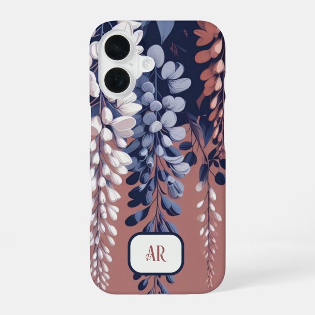 Coque iPhone 16 Monogram Marine Rose Wisteria Élégance (Verso)