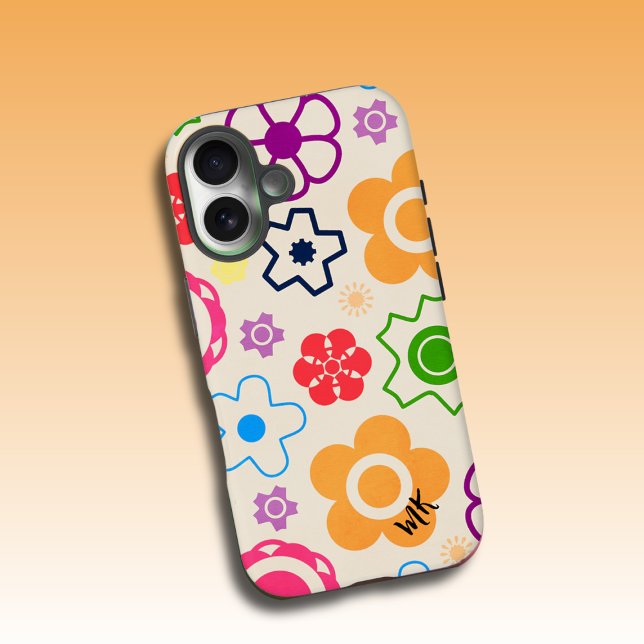 Coque iPhone 16 Monogramme Abstrait d'alimentation des fleurs (Créateur téléchargé)