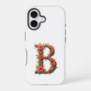 Coque iPhone 16 Monogramme B avec fleurs