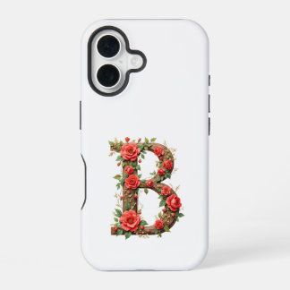 Coque iPhone 16 Monogramme B avec fleurs