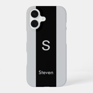 Coque iPhone 16 Monogramme bicolore moderne noir et gris
