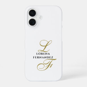 Coque iPhone 16 Monogramme Blanc Or Noir Élégant Minimaliste Chic