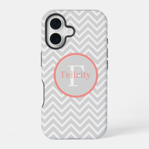 Coque iPhone 16 Monogramme Chevron Corail