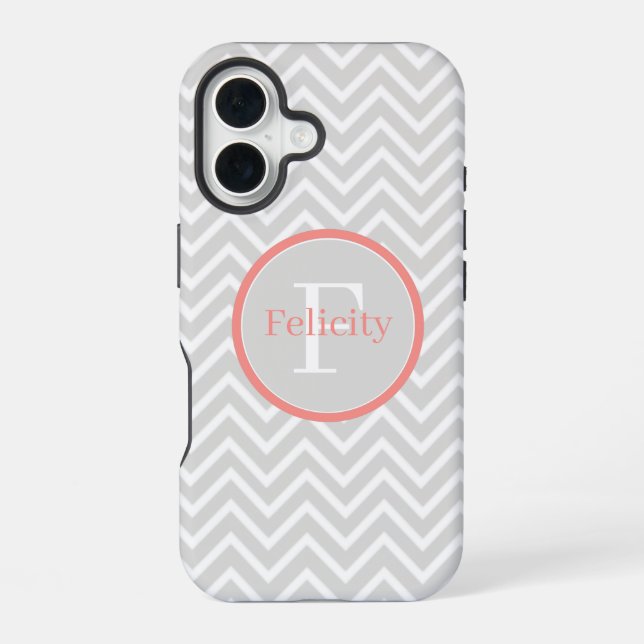 Coque iPhone 16 Monogramme Chevron Corail (Verso)