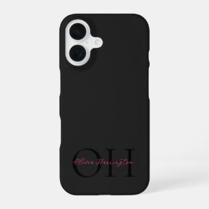 Coque iPhone 16 Monogramme Classique Moderne en Écriture Noir et R