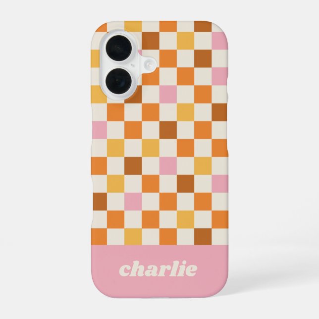 Coque iPhone 16 Monogramme damier rétro tendance (Verso)
