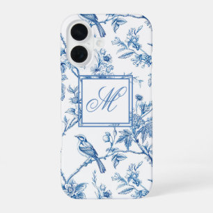 Coque iPhone 16 Monogramme de chinoiserie bleu et blanc