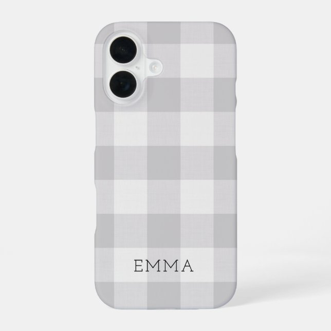 Coque iPhone 16 Monogramme de contrôle de buffle gris rustique (Verso)