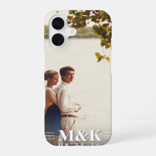 Coque iPhone 16 Monogramme de couple avec photo personnalisée