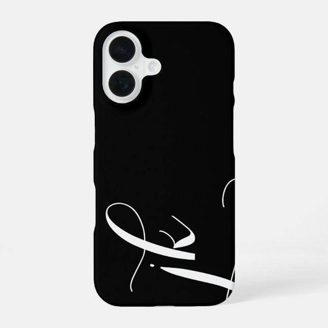 Coque iPhone 16 Monogramme de nom de script noir et blanc moderne (Verso)