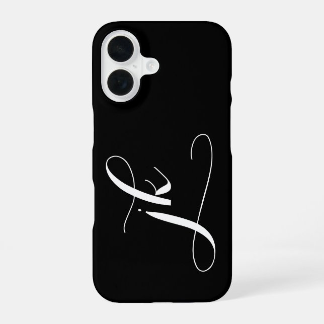 Coque iPhone 16 Monogramme de nom de script noir et blanc moderne (Verso)