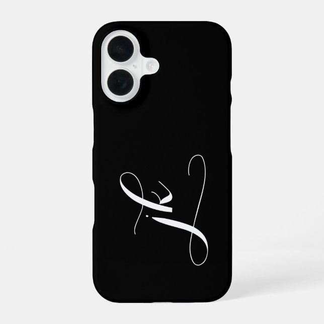 Coque iPhone 16 Monogramme de nom de script noir et blanc moderne (Verso)