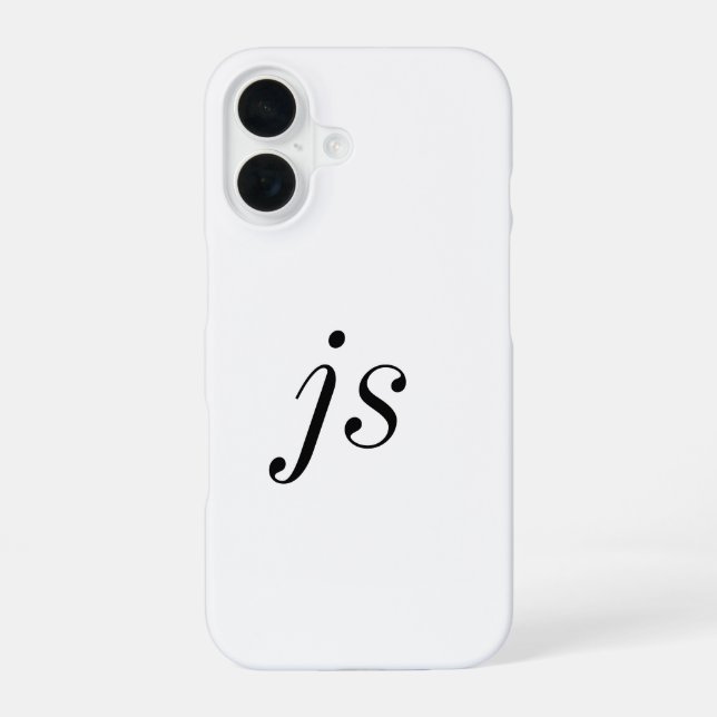 Coque iPhone 16 Monogramme de nom noir et blanc moderne (Verso)