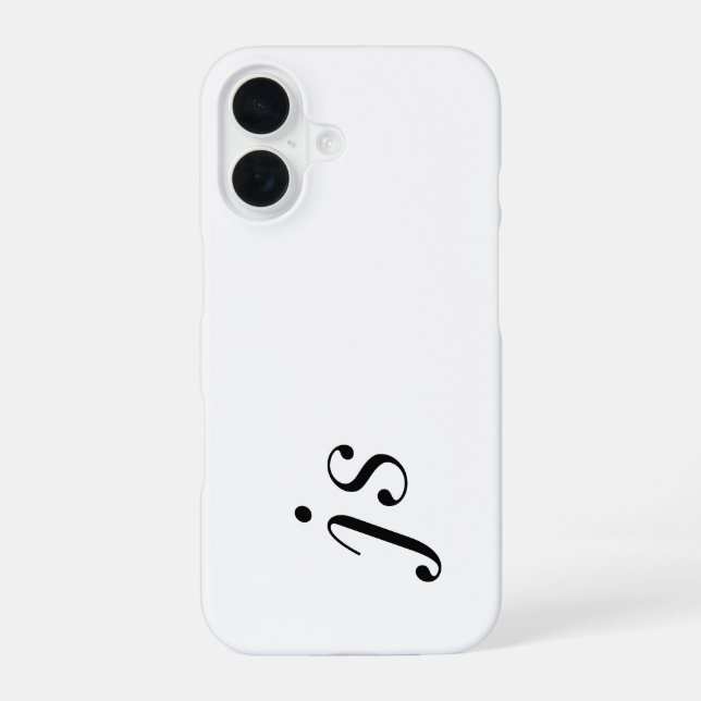 Coque iPhone 16 Monogramme de nom noir et blanc moderne (Verso)