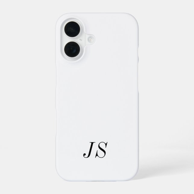 Coque iPhone 16 Monogramme de nom noir et blanc moderne (Verso)