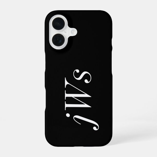 Coque iPhone 16 Monogramme de nom noir et blanc moderne (Verso)