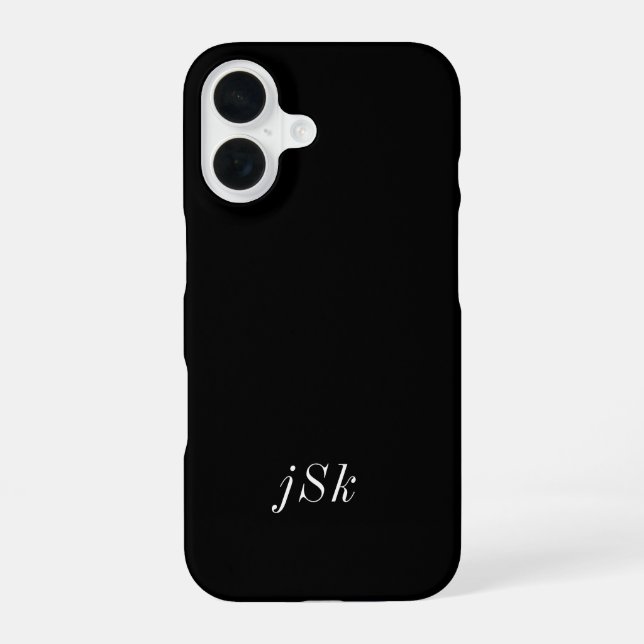 Coque iPhone 16 Monogramme de nom noir et blanc moderne (Verso)