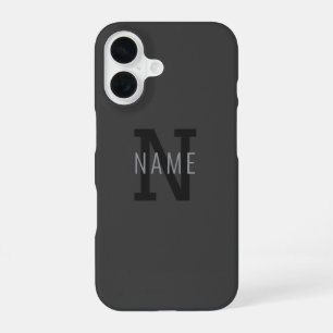Coque iPhone 16 Monogramme de nom (ou autre texte) gris foncé mode