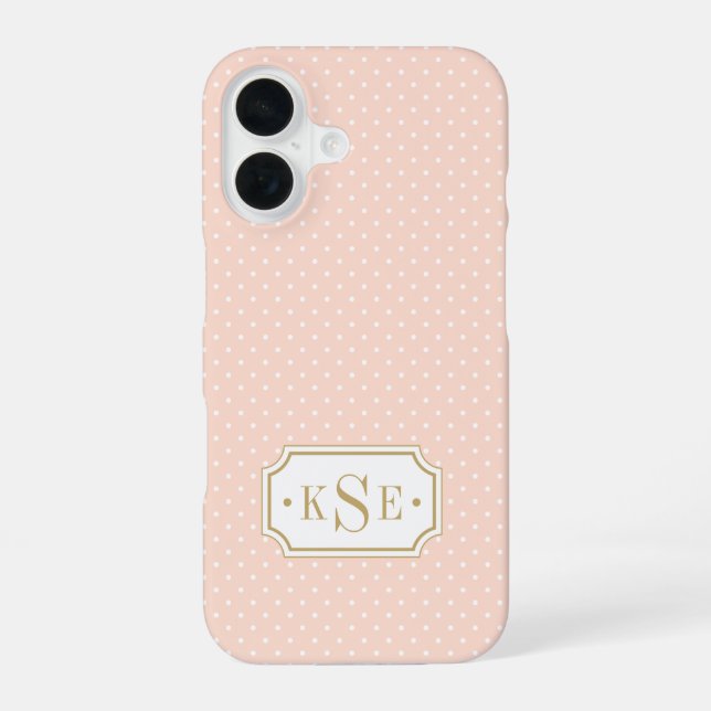 Coque iPhone 16 Monogramme de points élégants rose et or (Verso)