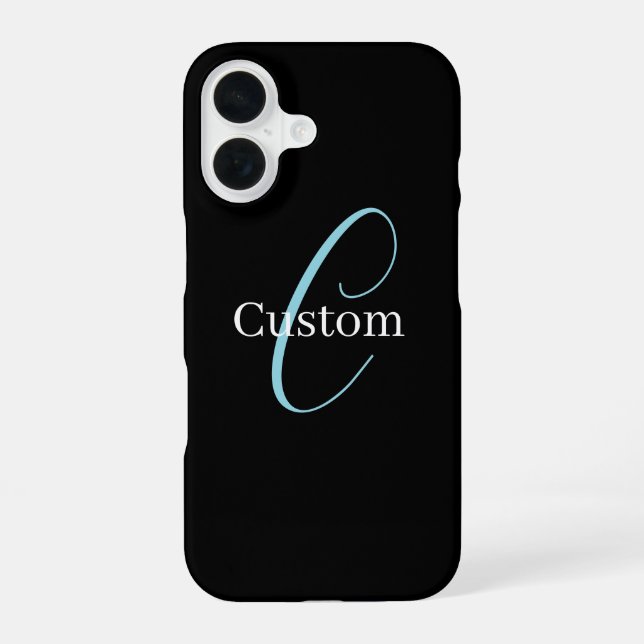 Coque iPhone 16 Monogramme de script cursif éditable Noir Bleu Bla (Verso)