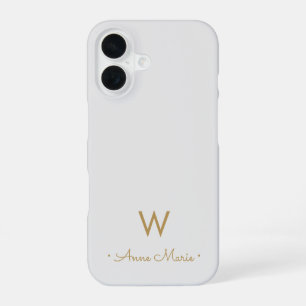 Coque iPhone 16 Monogramme de script doré gris clair moderne