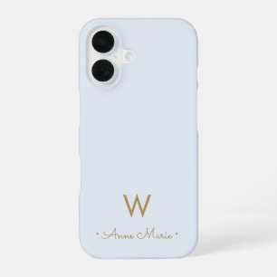 Coque iPhone 16 Monogramme de style manuscrit Moderne Bleu Poussié