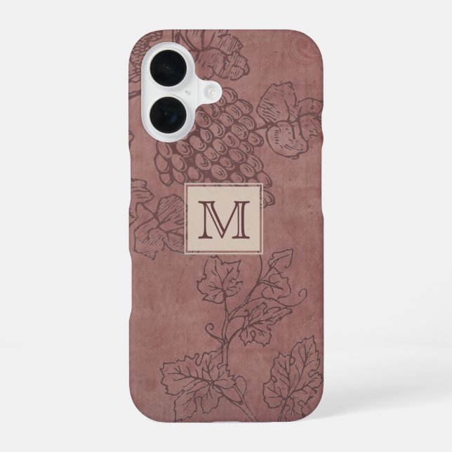 Coque iPhone 16 Monogramme de vigne de vin de Bourgogne (Verso)