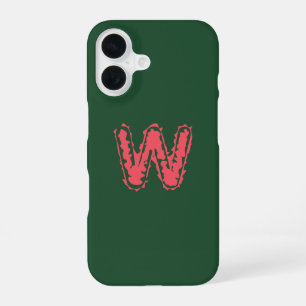 Coque iPhone 16 Monogramme déplaisant s'accrochant rose sur vert