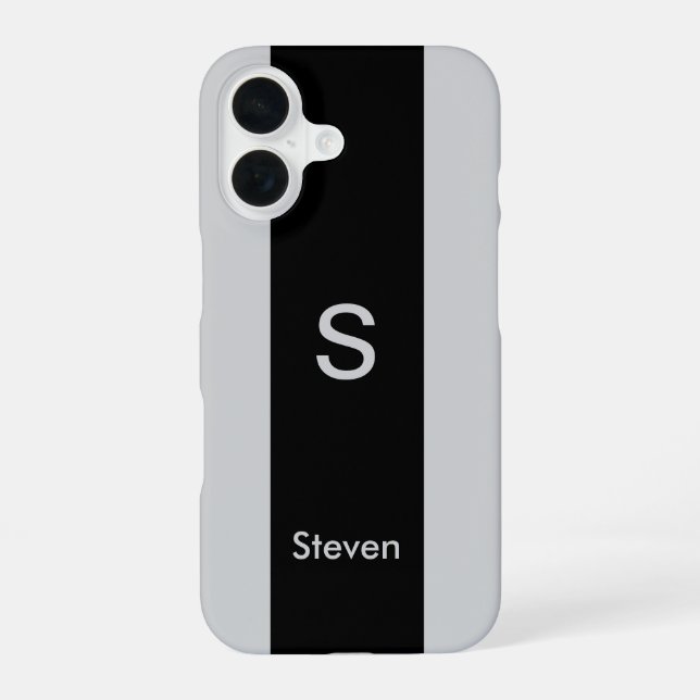 Coque iPhone 16 Monogramme deux tons moderne noir et gris (Verso)
