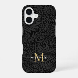 Coque iPhone 16 Monogramme élégant à motif floral noir et écriture