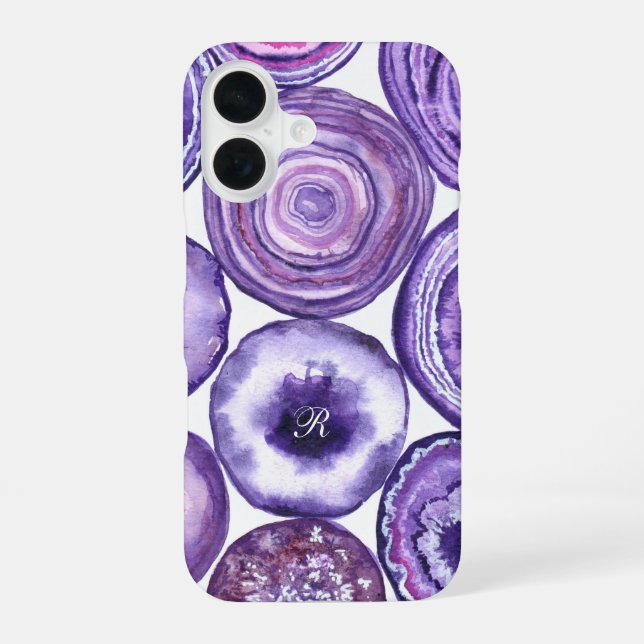 Coque iPhone 16 Monogramme en agate violette (Verso)