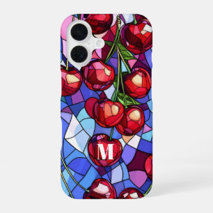 Coque iPhone 16 Monogramme en verre de fruits de cerisier