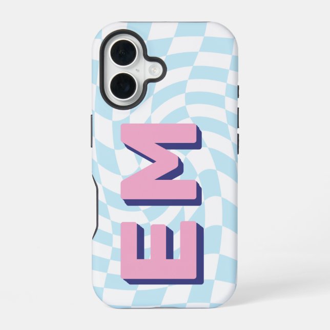Coque iPhone 16 Monogramme esthétique à damier rétro (Verso)