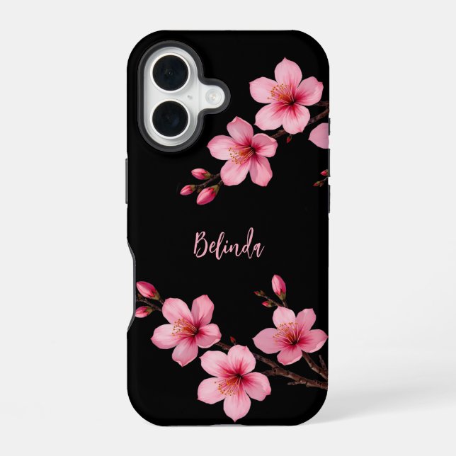 Coque iPhone 16 Monogramme Fleur de Cerisier Rose Aquarelle  (Verso)