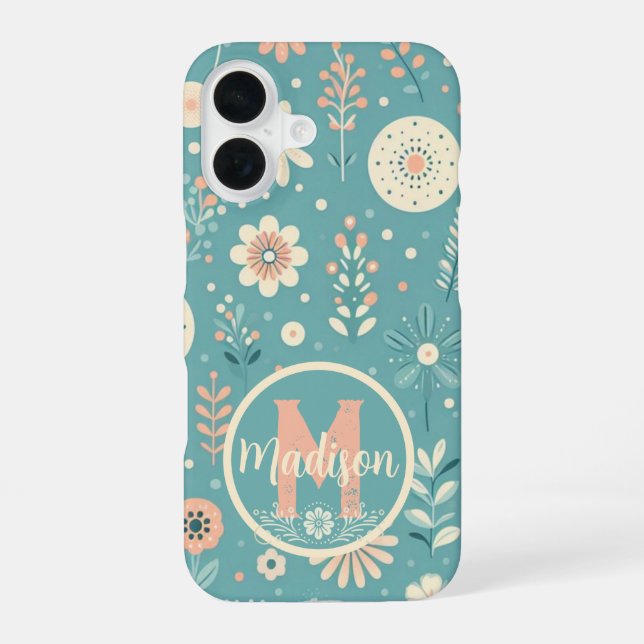 Coque iPhone 16 Monogramme Fleurs lunaires (Verso)