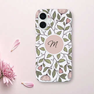 Coque iPhone 16 Monogramme floral sur mesure délicat