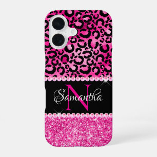 Coque iPhone 16 Monogramme Glamour Tache de Léopard Noir et Rose C