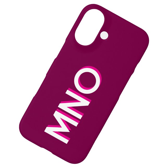 Coque iPhone 16 Monogramme Initial Moderne Rose Burgundy Foncé (Personalized monogram initials modern drop shadow typography cell phone case in dark burgundy pink)