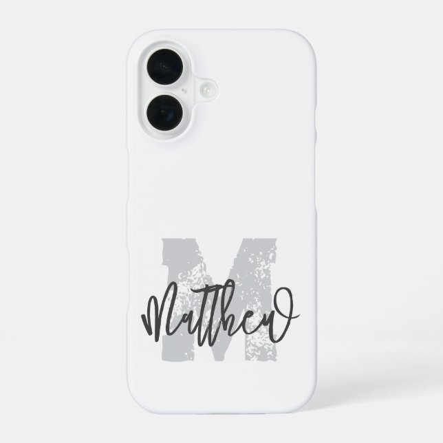 Coque iPhone 16 Monogramme Moderne Cool Grunge Ajoutez Votre Nom (Verso)