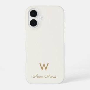 Coque iPhone 16 Monogramme Moderne en Or et Écriture Script
