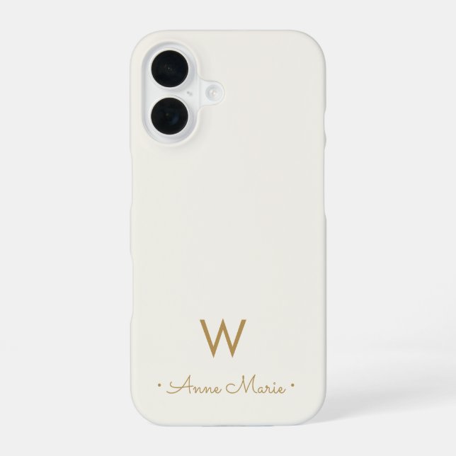 Coque iPhone 16 Monogramme Moderne en Or et Écriture Script (Verso)