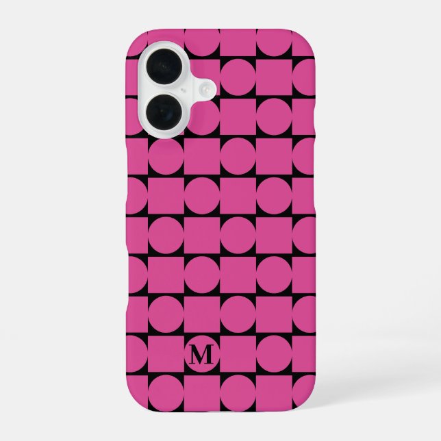 Coque iPhone 16 Monogramme moderne Fuchsia Géométrique tendance (Verso)