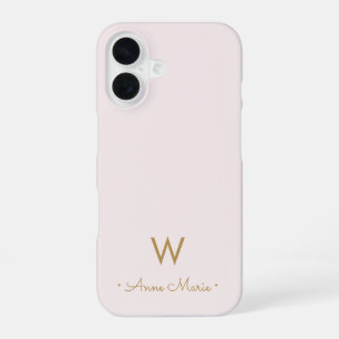 Coque iPhone 16 Monogramme Moderne Rose Doré Script