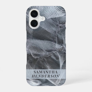 Coque iPhone 16 Monogramme Nom Elégant Tulle Gris Noir Look