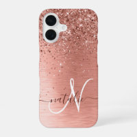 Monogramme Nom Paillettes Métal Brossé Rose Gold
