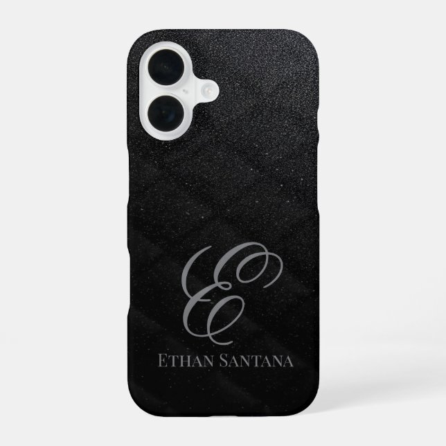 Coque iPhone 16 Monogramme Pailleté Noir (Verso)