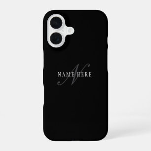 Coque iPhone 16 Monogramme personnalisable élégant Noir Gris Bla