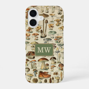 Coque iPhone 16 Monogramme Personnalisé Champignon Vintage