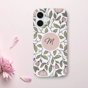Coque iPhone 16 Monogramme personnalisé floral délicat